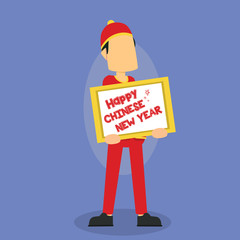 chinese man holding happy chinese new year
