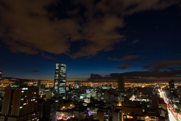 A long exposure of the Candelaria Neighborhood just after sunset in Bogota, Colombia.