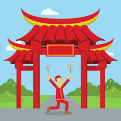 chinese boy playing firecracker