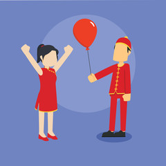 chinese boy giving balloon to chinese girl