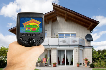 Person Using Infrared Thermal Camera Outside The House