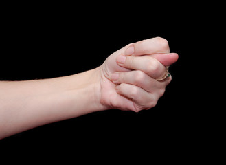 The fig sign or the combination of three fingers is an obscene gesture commonly used to deny a...