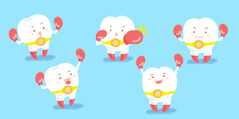 cute cartoon tooth wear boxing