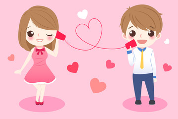 cartoon couple take can phone