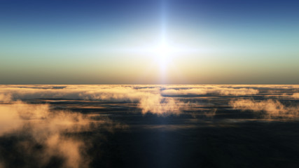 Fototapeta na wymiar fly in clouds sunset