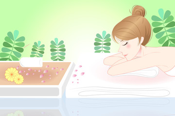 cartoon woman enjoy do spa
