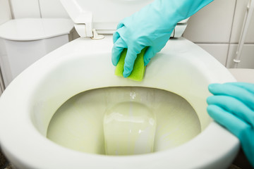 Close-up Of Person Cleaning Toilet