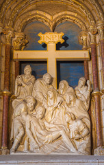 AVILA, SPAIN, APRIL - 18, 2016: The Deposition of the Cross carved sculpture from sacristy of Catedral de Cristo Salvador by Pedro de Salamanca (1555).