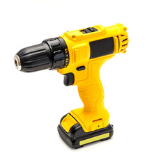 Electric drill cordless on white background