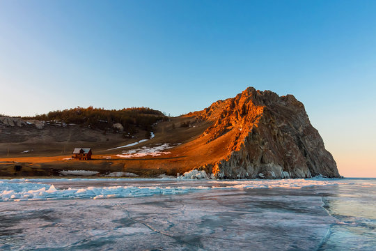 Ice hummocks on a background of lake depressions and Cape Uzury