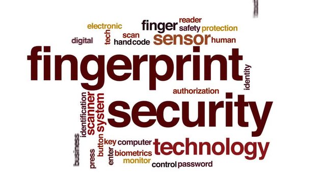 Fingerprint security animated word cloud, text design animation.