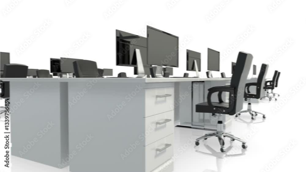 Poster Empty office with desks and computers