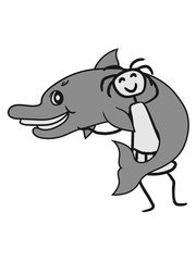 Girl child hugging friends 2 team cuddling love pet small delfin cute cute comic cartoon grin smile funny