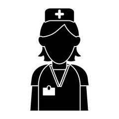 silhouette nurse staff care clinic uniform hat cross vector illustration