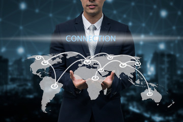 Business man and world connection concept
