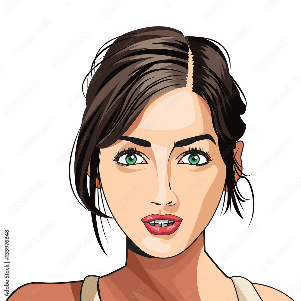 Wall mural beauty girl face lipstick hair tied vector illustration eps 10