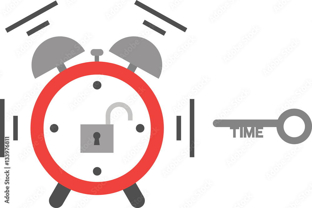 Poster alarm clock with padlock and time key