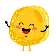 Cute cookie cartoon character isolated on white background vector illustration. Funny positive and friendly sweet dessert emoticon face icon. Happy smile cartoon face food, comical brownie mascot