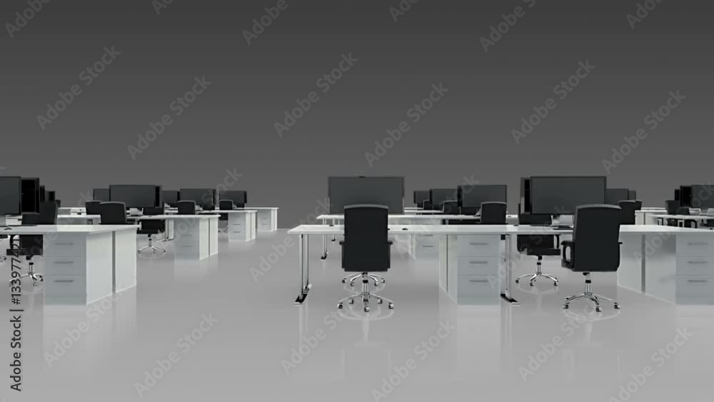 Poster Empty office with desks and computers