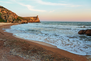 Generals beach at dawn. Karalar regional landscape park in Crimea.