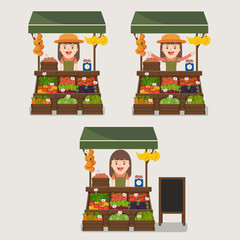 Local market farmer selling vegetables produce on his stall with