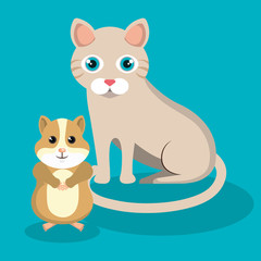 cute cat with hamster mascot icon vector illustration design