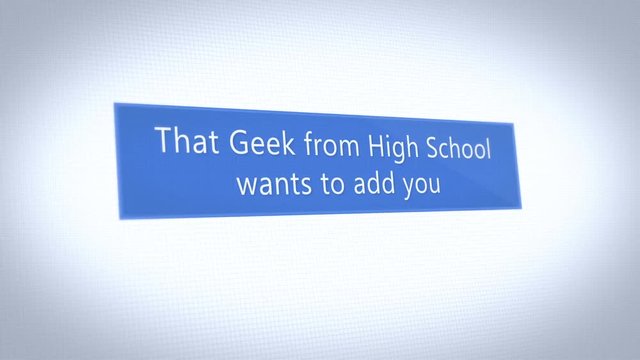 A fictional social media pop up notification a geek trying to add you