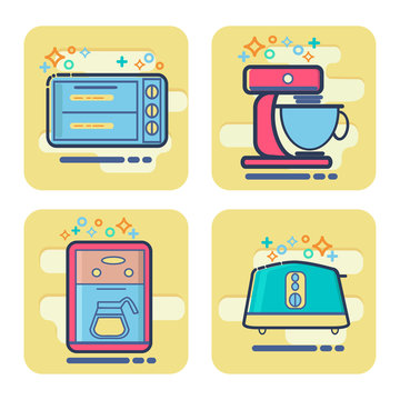 set of cartoon home appliance icon.