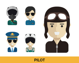 Modern Occupation People Avatar Set - Pilot Uniform