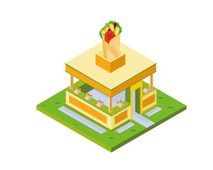 Modern Isometric Commercial Restaurant Building - Tacos Restaurant