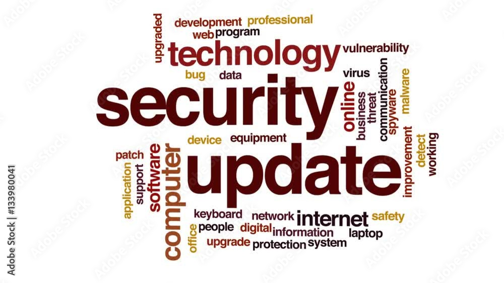Poster security update animated word cloud, text design animation.