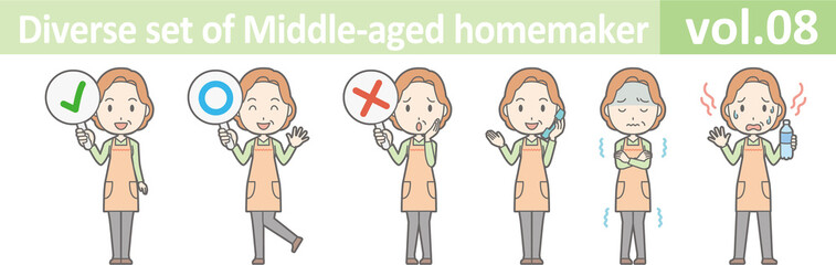 Diverse set of middle-aged homemaker, EPS10 vol.08