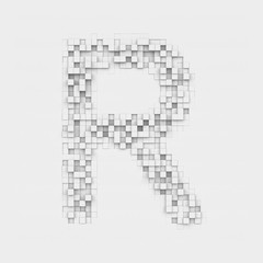 Rendering large letter R made up of white square uneven tiles © gearstd