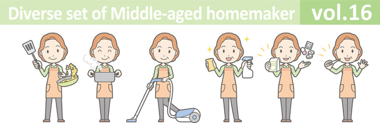 Diverse set of middle-aged homemaker, EPS10 vol.16