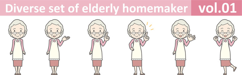 Diverse set of elderly homemaker, EPS10 vol.01