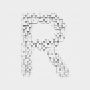 Rendering large letter R made up of white square uneven tiles