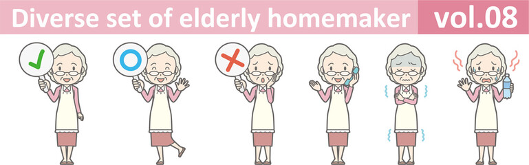 Diverse set of elderly homemaker, EPS10 vol.08