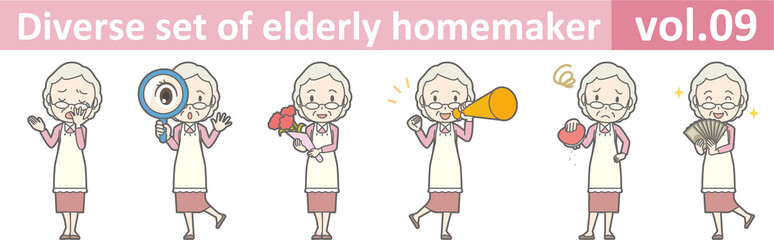 Diverse set of elderly homemaker, EPS10 vol.09