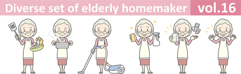 Diverse set of elderly homemaker, EPS10 vol.16
