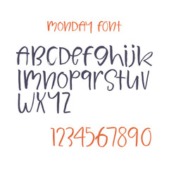 Alphabet letters: uppercase, numbers. Vector alphabet. Hand drawn letters. Letters of the alphabet written with a soft dry watercolor paint brush