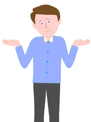 困ったポーズの男性