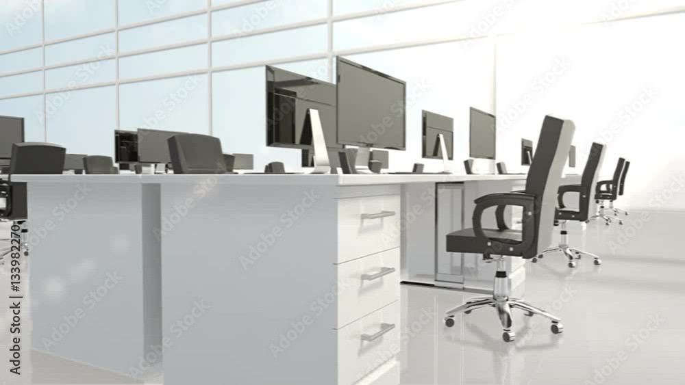 Poster Empty office with desks and computers