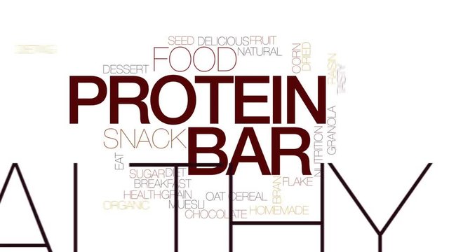 Protein bar animated word cloud, text design animation. Kinetic typography.