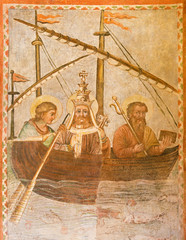 ROME, ITALY - MARCH 12, 2016: The symbolic fresco of the pope on the ship of the Church in church...