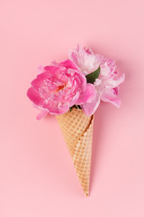 peony flowers in the waffle cone