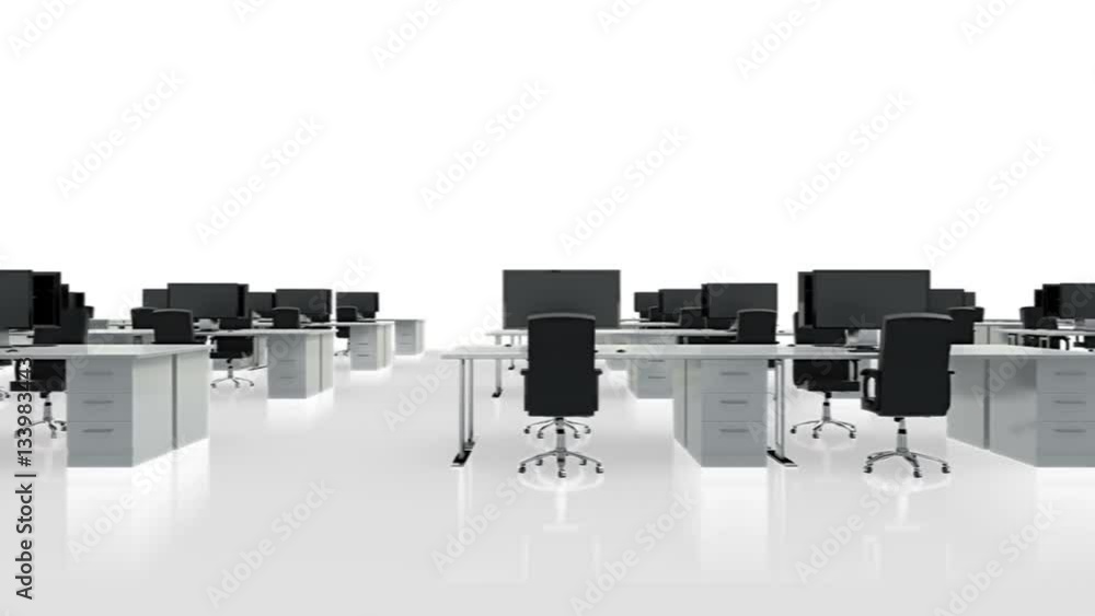 Poster Empty office with desks and computers