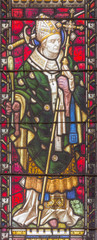 ROME, ITALY - MARCH 9. 2016: The St. Thomas Becket (from Canterbury) on the stained glass of All...