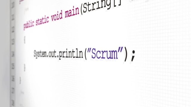 Computer code scrolling across screen to reveal Software terminology - Scrum