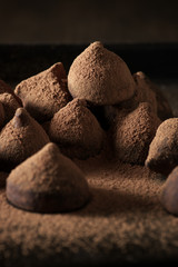 Chocolate truffles with cocoa powder