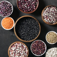 Various beans in bowls